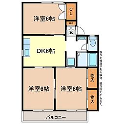 セジュール吉田A 3DKの間取図画像