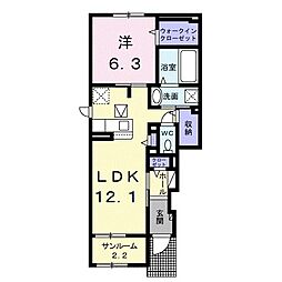 コスモス若槻 1LDKの間取図画像