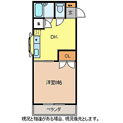 ヴァンカートル 1DKの間取図画像