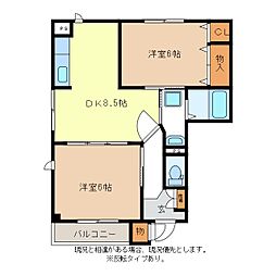 エアリー 2DKの間取図画像