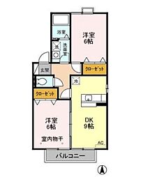 シャルム伊北A 2階2DKの間取り