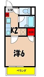 なかみちハイツ 1階1Kの間取り