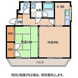 ハイツミヤザワ 2階2Kの間取り