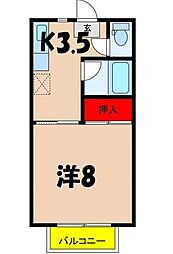 シャトーリオン上新田 1階1Kの間取り