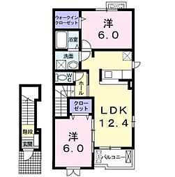 JR飯田線 沢駅 徒歩31分の賃貸アパート 2階2LDKの間取り