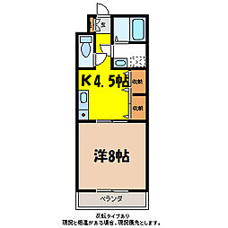 グットパレスオオツキB棟 1DKの間取図画像