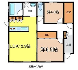 ナトゥーア西春近III 1階2LDKの間取り