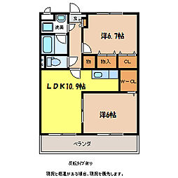 JR飯田線 羽場駅 徒歩16分の賃貸マンション 3階2LDKの間取り