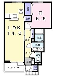 JR飯田線 伊那新町駅 徒歩8分の賃貸アパート 1階1LDKの間取り