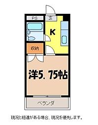 リバーサイドマンション 4階1Kの間取り