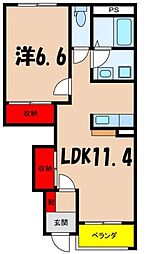 JR飯田線 伊那松島駅 徒歩15分の賃貸アパート 1階1LDKの間取り