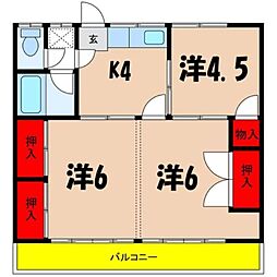 神子柴青山ハイツ 2階3Kの間取り