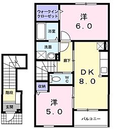 JR飯田線 沢駅 徒歩11分の賃貸アパート 2階2DKの間取り