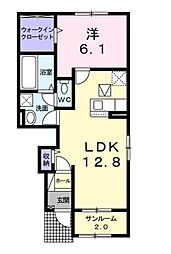 サニーテラス　B 1階1LDKの間取り