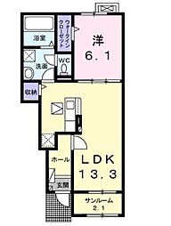 プリムヴェール 1LDKの間取図画像