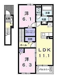 カーザ マルヒロ 2LDKの間取図画像