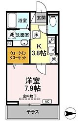 メゾン ラシュレ 1Kの間取図画像