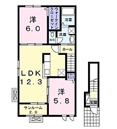 メゾンソレイユ 2LDKの間取図画像