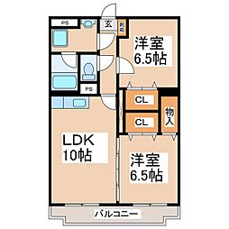 フローラルヴィレッジ 1階2LDKの間取り