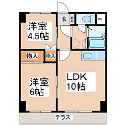 サンライズマンション八幡 1階2LDKの間取り