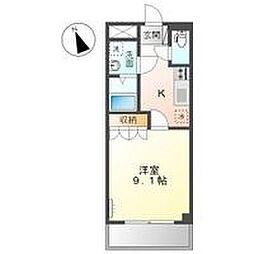 サニーコート 2階1Kの間取り