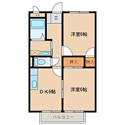 リンピアSY 3階2DKの間取り