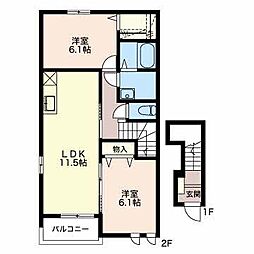 ボヌール　シス 2階2LDKの間取り