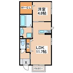 カーザルナ 1階1LDKの間取り