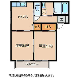 クレセールさくらA 2階2Kの間取り