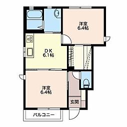 セピアコート常磐城B 1階2DKの間取り