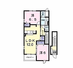 ヴィラパークヒルA 2階2LDKの間取り
