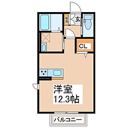 シャン・カマラードF棟 1階ワンルームの間取り