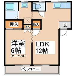 ベルメゾン丸山PART1A棟 2階1LDKの間取り