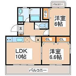 ラ・セゾン ハピネス 2階2LDKの間取り