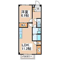 ドゥープランタンA 2階1LDKの間取り