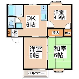 グリーンヒルB棟 3DKの間取図画像