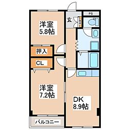 タウニィーTUKIMI 2DKの間取図画像