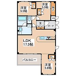 ブランニューシティF棟 3LDKの間取図画像