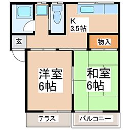 サンテラス東部上條ハイツ 2Kの間取図画像