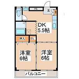 東信ハイツE 2DKの間取図画像
