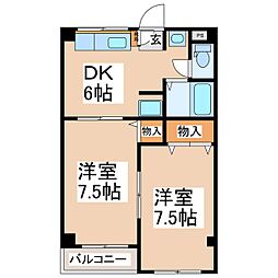 ピュアハウス 2DKの間取図画像