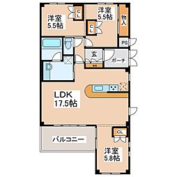 ブランニューシティF棟 3LDKの間取図画像
