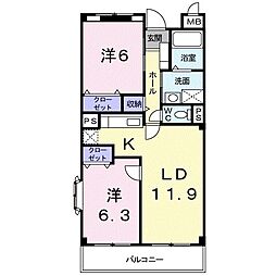 ロックヒル 2LDKの間取図画像