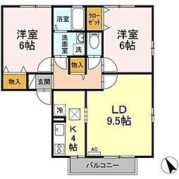 セジュールイズミC 2LDKの間取図画像