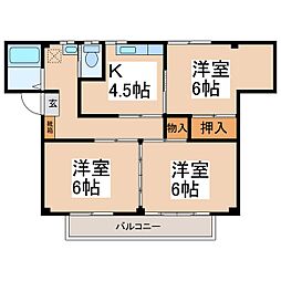 古里ハイツ 3Kの間取図画像