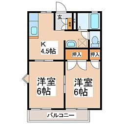イーストハウス伊豆宮・B 2DKの間取図画像