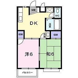 サンシャインアップルA 1階2DKの間取り