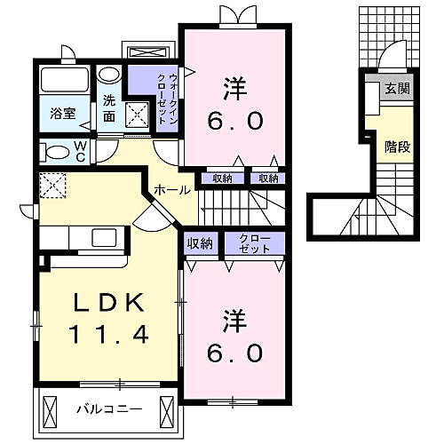 シエル・ヴェルソーIII 205｜静岡県富士宮市淀平町(賃貸アパート2LDK・2階・59.82㎡)の写真 その2