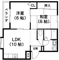 JR東海道・山陽本線 南彦根駅 徒歩20分の賃貸マンション 3階2LDKの間取り