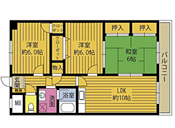 グランドヒル皆春 1階3LDKの間取り